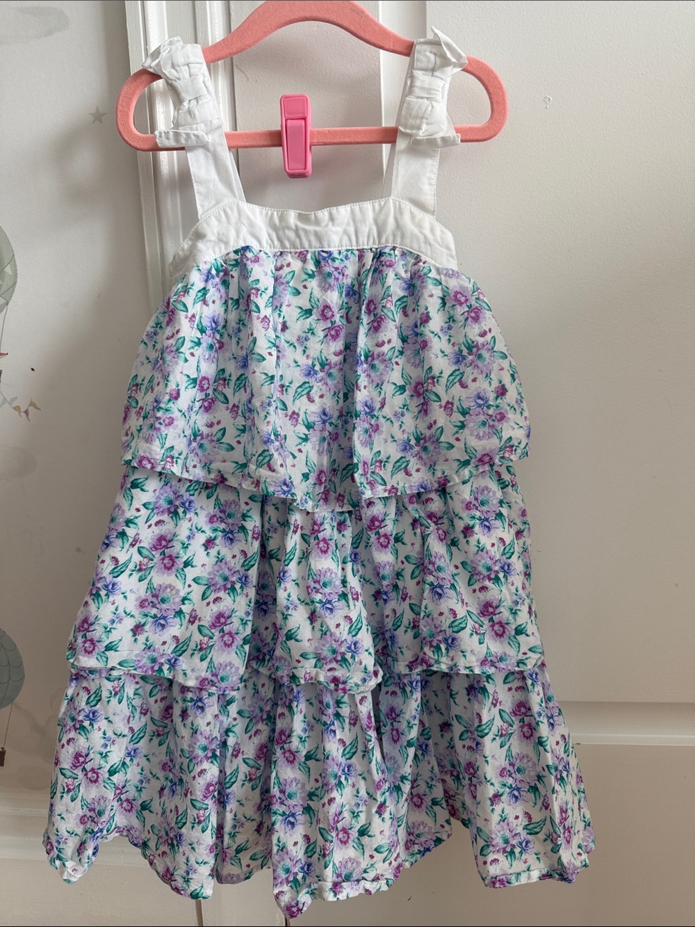 Janie and Jack White Floral Tiered Sundress with Purple and Green Print